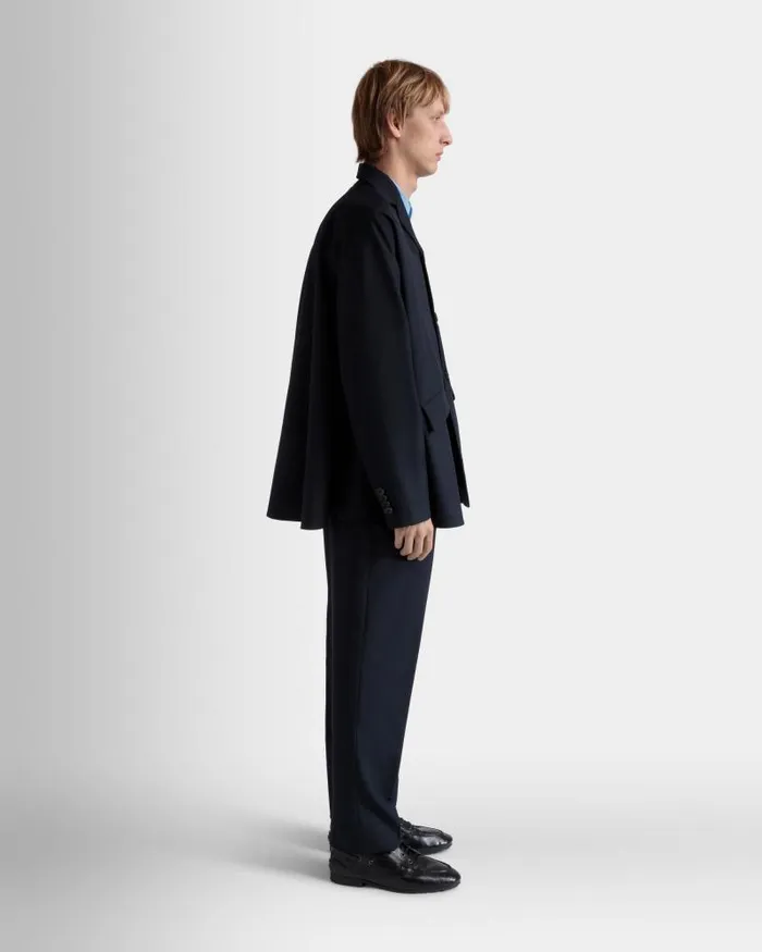Men Bally Coats and Jackets Blazer In Navy Blue Wool Blend Blue Men Bally Coats and Jackets Blazer In Navy Blue Wool Blend Blue