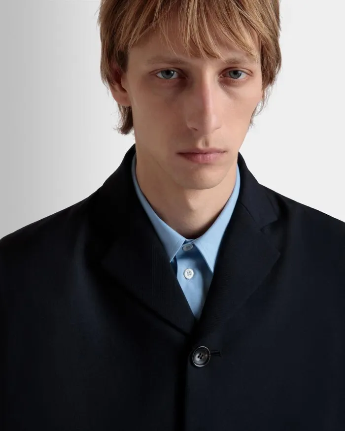 Men Bally Coats and Jackets Blazer In Navy Blue Wool Blend Blue Men Bally Coats and Jackets Blazer In Navy Blue Wool Blend Blue