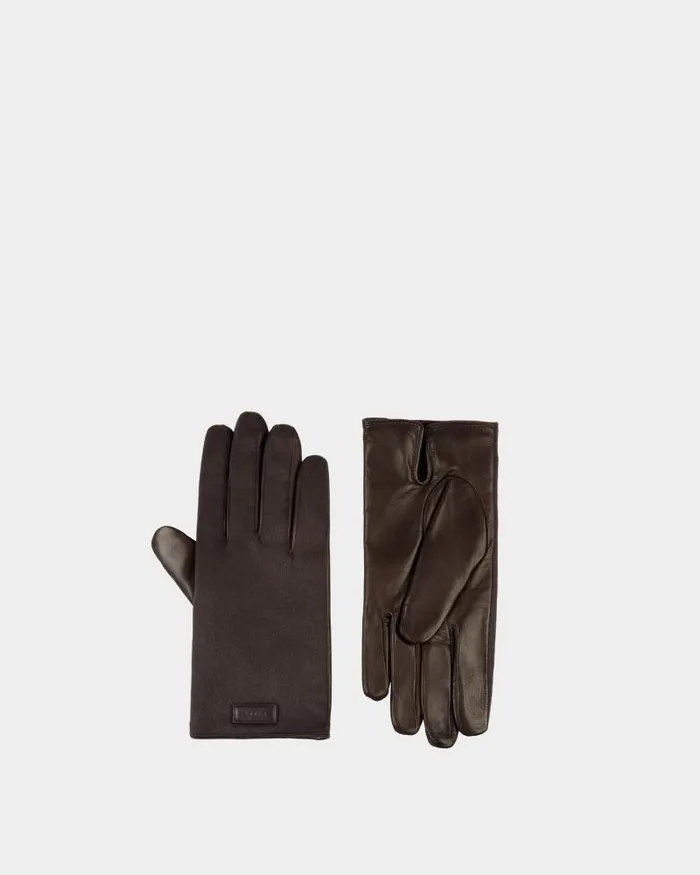 Men Bally Gloves and Hats Gloves With Logo In Ebano Cashmere And Leather Brown