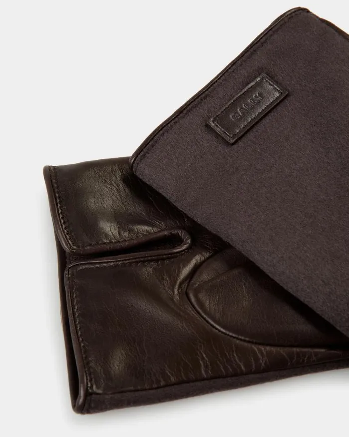 Men Bally Gloves and Hats Gloves With Logo In Ebano Cashmere And Leather Brown Men Bally Gloves and Hats Gloves With Logo In Ebano Cashmere And Leather Brown