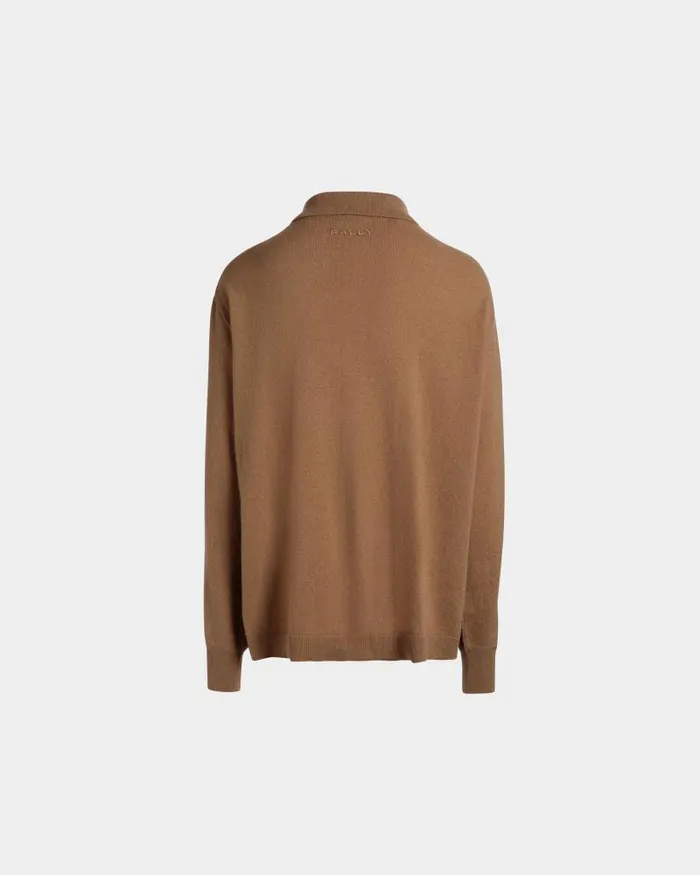 Men Bally Knitwear Long Sleeve Shirt With Logo In Brown Cashmere Brown Men Bally Knitwear Long Sleeve Shirt With Logo In Brown Cashmere Brown