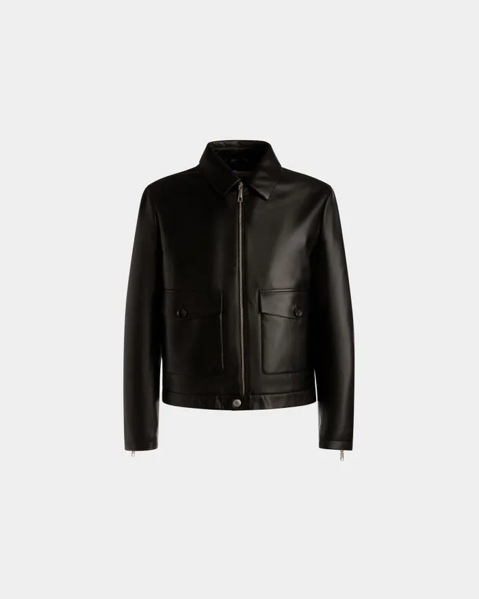 Men Bally Leather Bomber Jacket In Black Leather Black