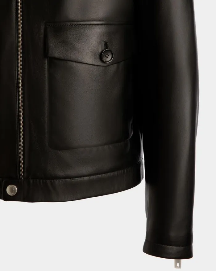 Men Bally Leather Bomber Jacket In Black Leather Black Men Bally Leather Bomber Jacket In Black Leather Black