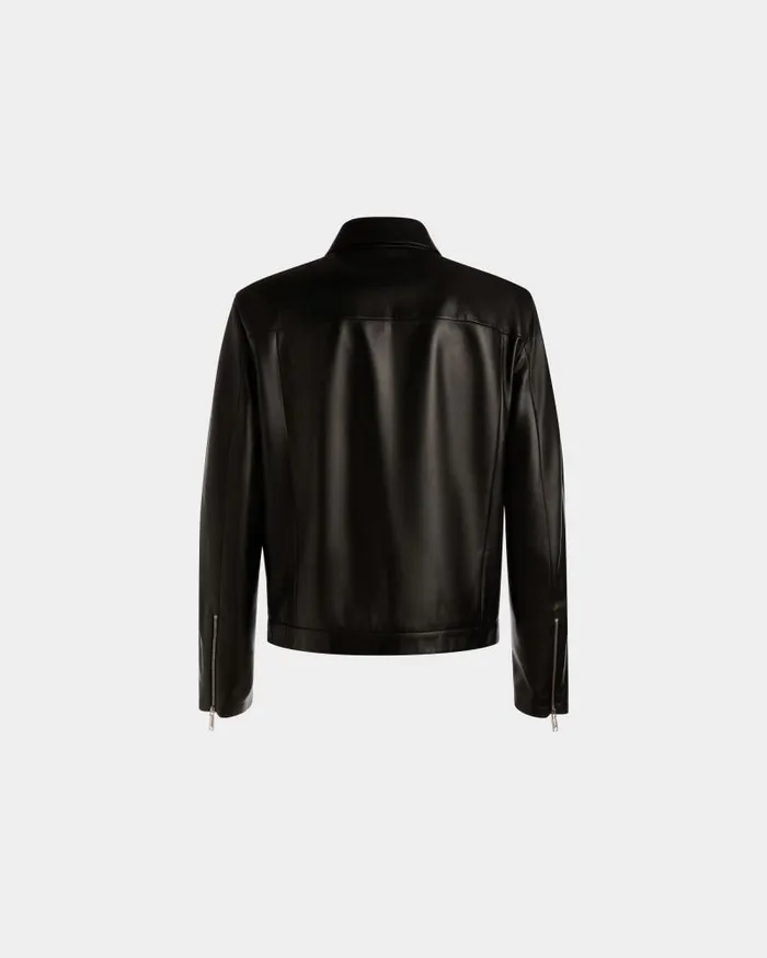 Men Bally Leather Bomber Jacket In Black Leather Black Men Bally Leather Bomber Jacket In Black Leather Black