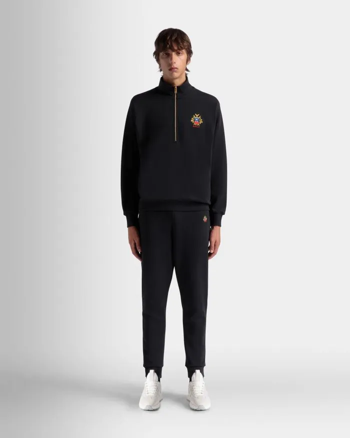 Men Bally Pants Sweatpants With A Bally Crest Logo In Navy Blue Cotton Blue Men Bally Pants Sweatpants With A Bally Crest Logo In Navy Blue Cotton Blue