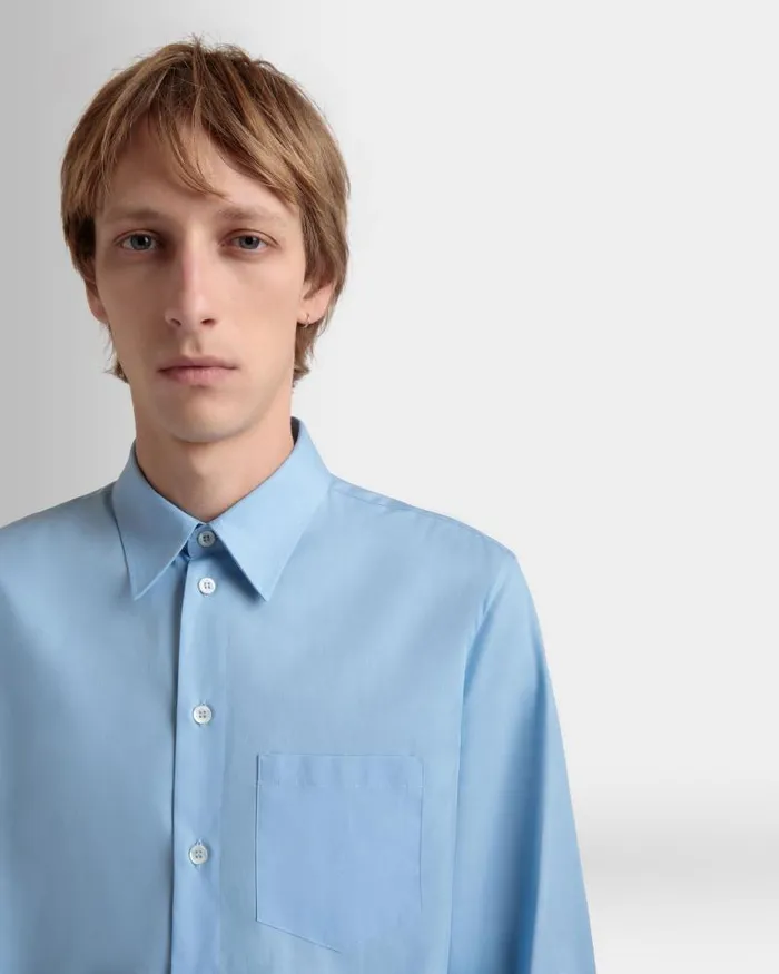 Men Bally Shirts and TShirts Long Sleeve Shirt In Light Blue Cotton Blue Men Bally Shirts and TShirts Long Sleeve Shirt In Light Blue Cotton Blue