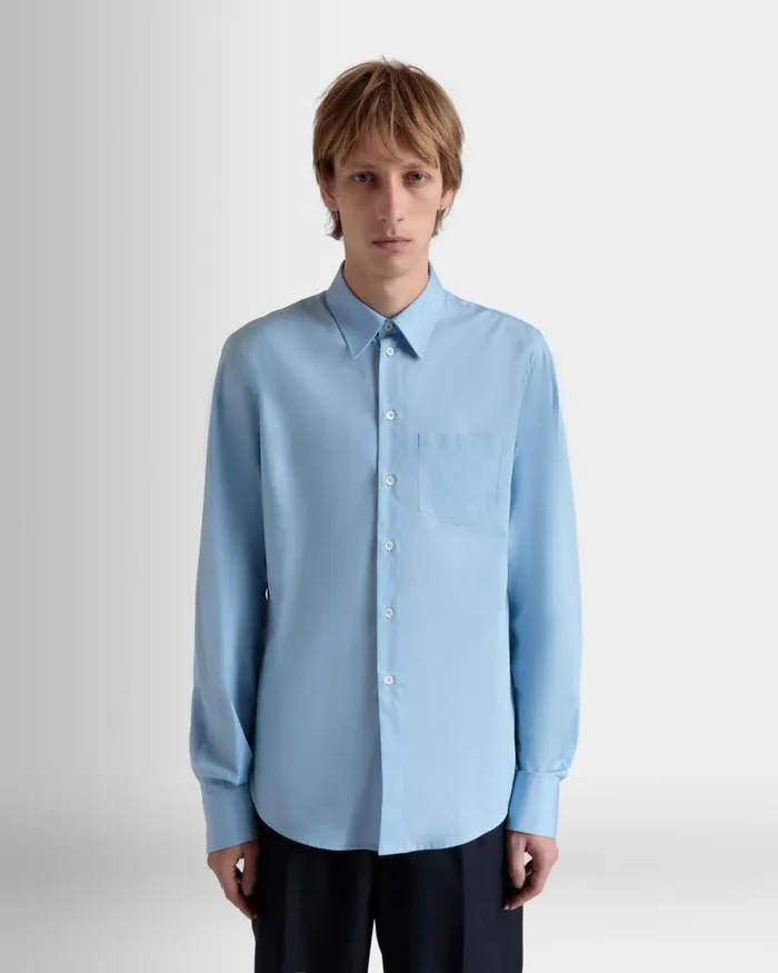 Men Bally Shirts and TShirts Long Sleeve Shirt In Light Blue Cotton Blue Men Bally Shirts and TShirts Long Sleeve Shirt In Light Blue Cotton Blue