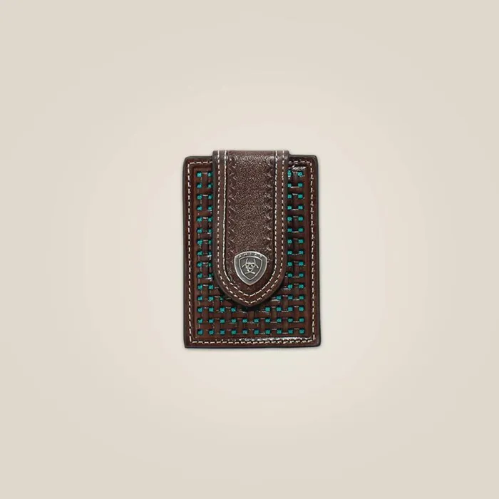 Men Basketweave Card Case Brown Ariat Bags and Wallets