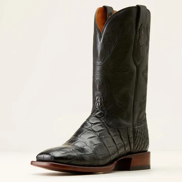 Men Bench Made Bassett Western Boot Black American Alligator Ariat Western Boots