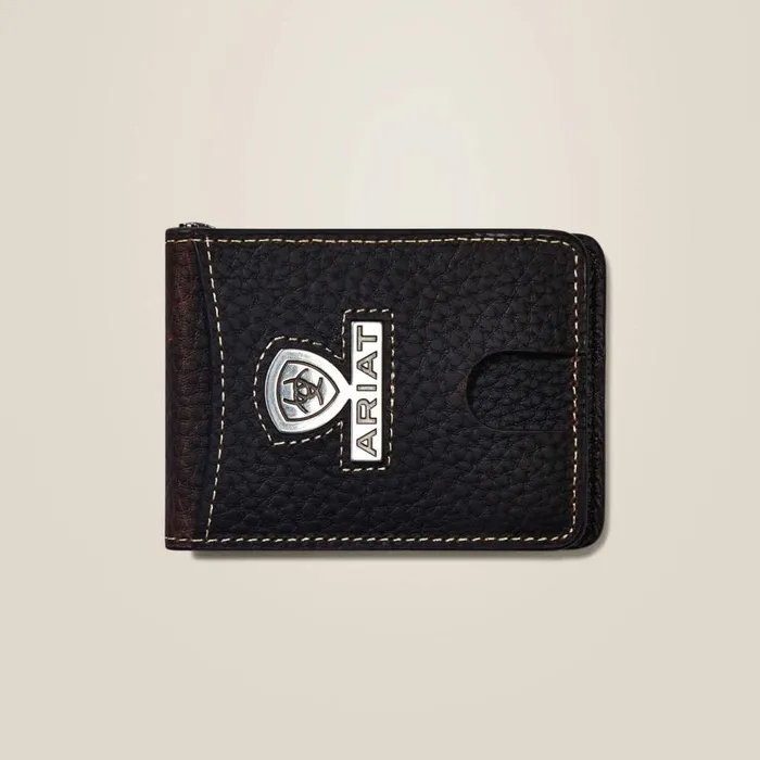 Men Bifold Slim Wallet Staked Logo Brown Rowdy Ariat Bags and Wallets