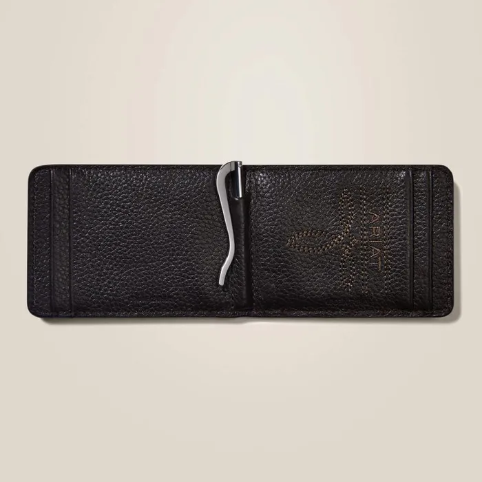 Men Bifold Slim Wallet Staked Logo Brown Rowdy Ariat Bags and Wallets