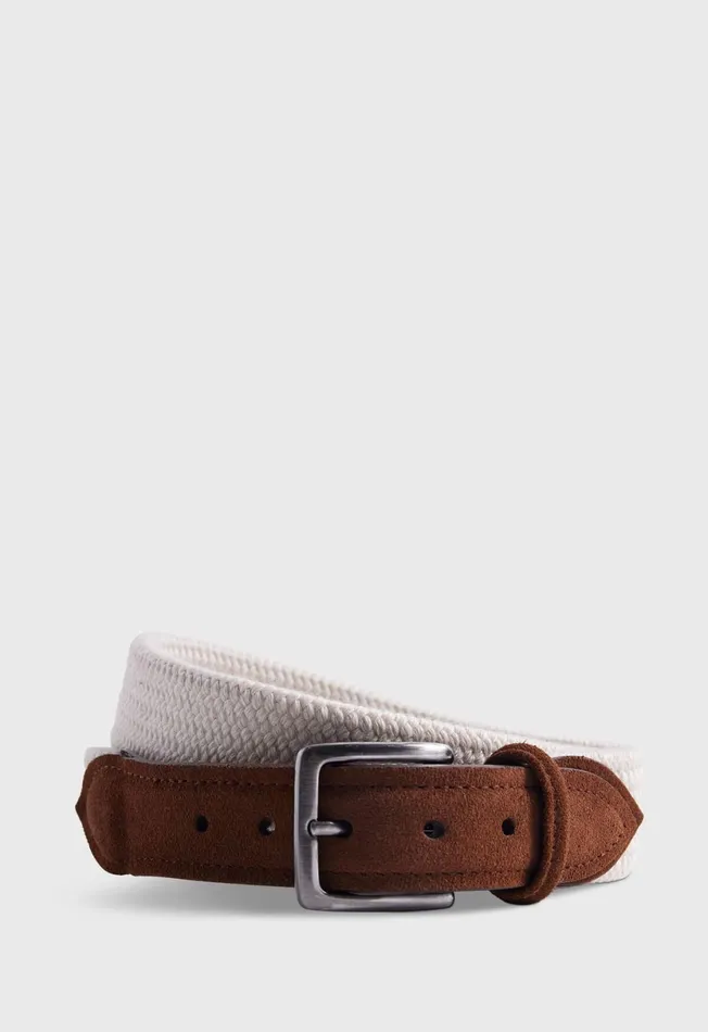Men Braided Suede Trim Belt Cream Paul Stuart Belts