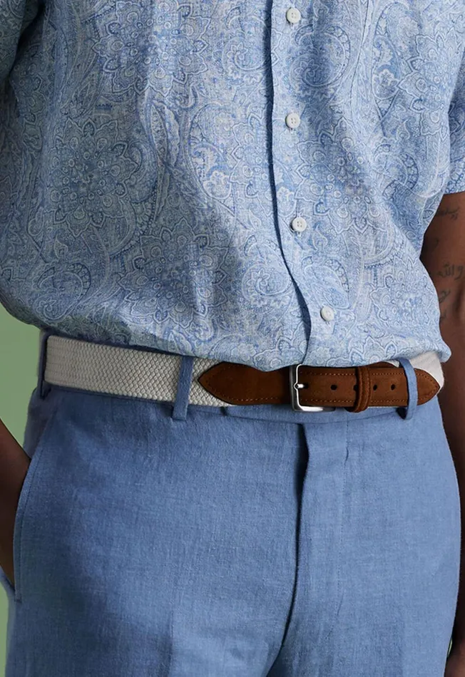 Men Braided Suede Trim Belt Cream Paul Stuart Belts