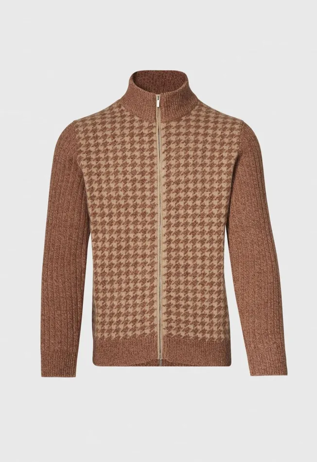 Men Cashmere Houndstooth Full Zip Sweater Blackwhite Paul Stuart Sweaters