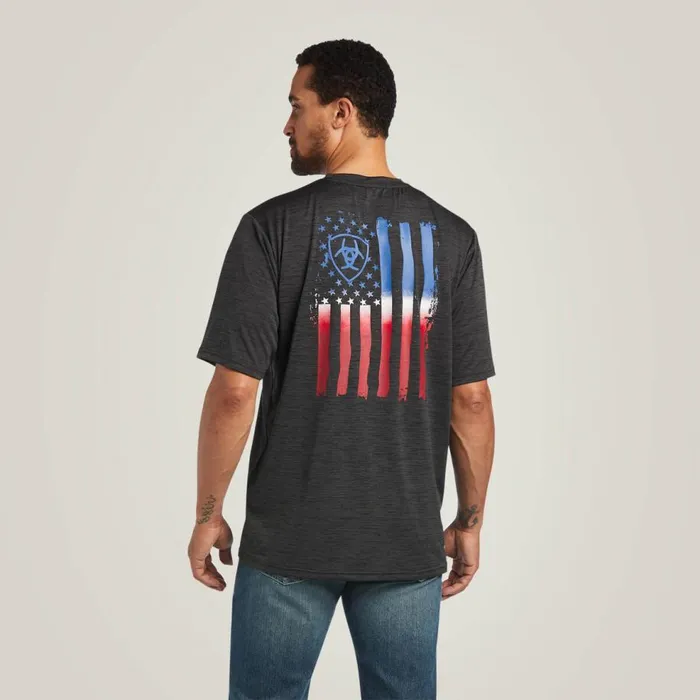Men Charger Vertical Flag Tee Charcoal Ariat TShirts and Polos
