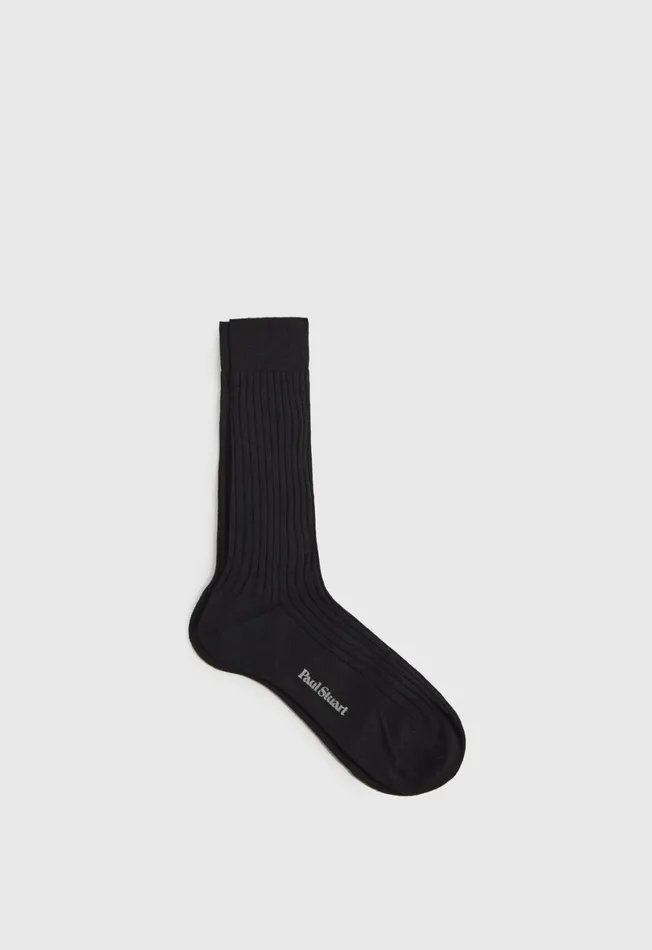 Men Classic Merino Wool Ribbed Sock Black Paul Stuart Socks