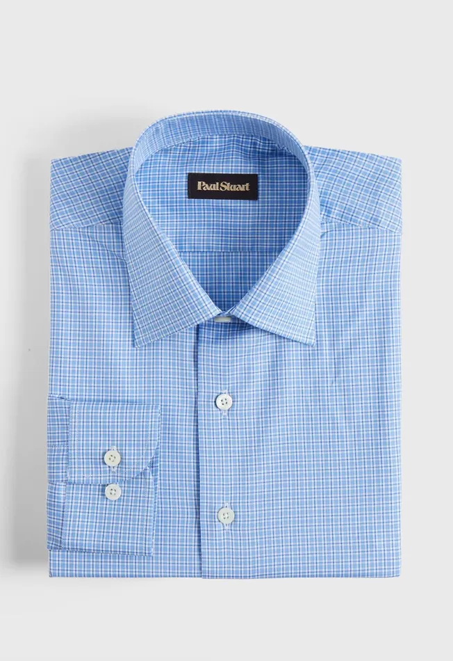 Men Cotton Flannel Plaid Sport Shirt Light Blue Paul Stuart Sport Shirts