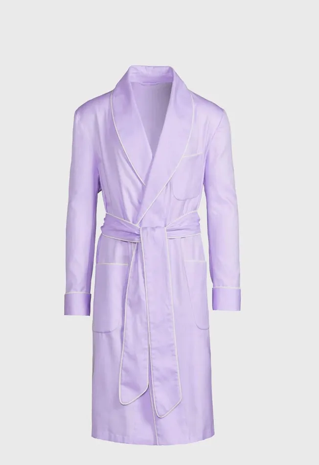 Men Cotton Herringbone Robe Lilac Paul Stuart Pajamas and Loungewear