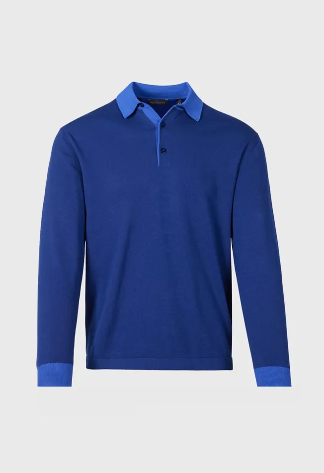 Men Cotton Long Sleeve Polo Light Blue Paul Stuart Polos and TShirts