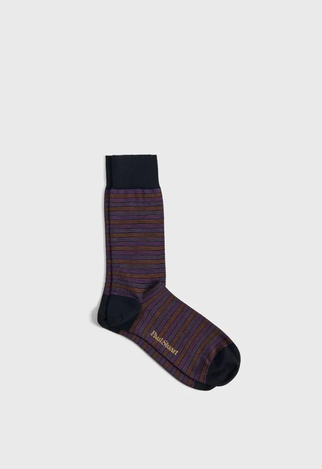 Men Cotton Multicolor Stripe Sock Black Paul Stuart Socks