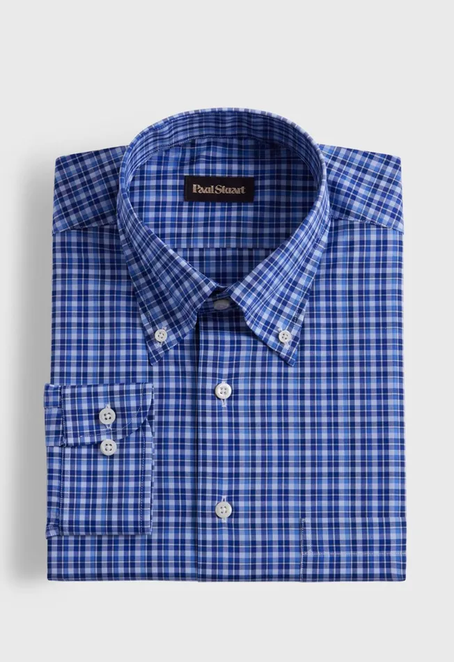 Men Cotton Plaid Sport Shirt Navyblue Paul Stuart Sport Shirts