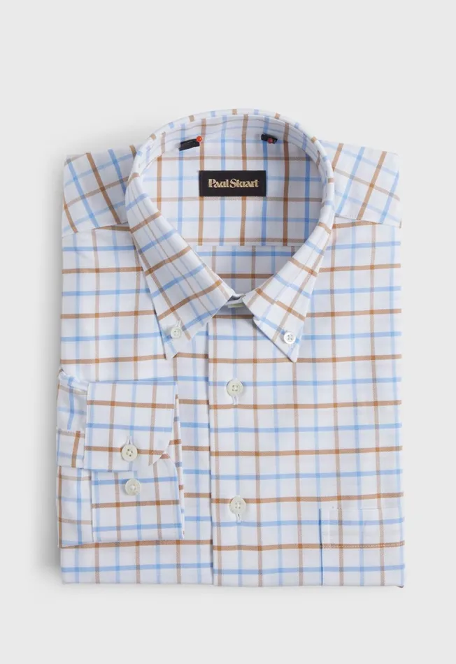 Men Cotton Two Color Tattersall Sport Shirt Light Bluepink Paul Stuart Sport Shirts