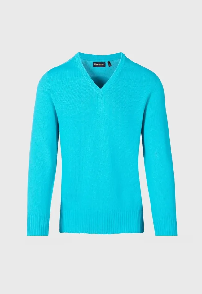 Men Cotton VNeck Sweater Aqua Paul Stuart Sweaters