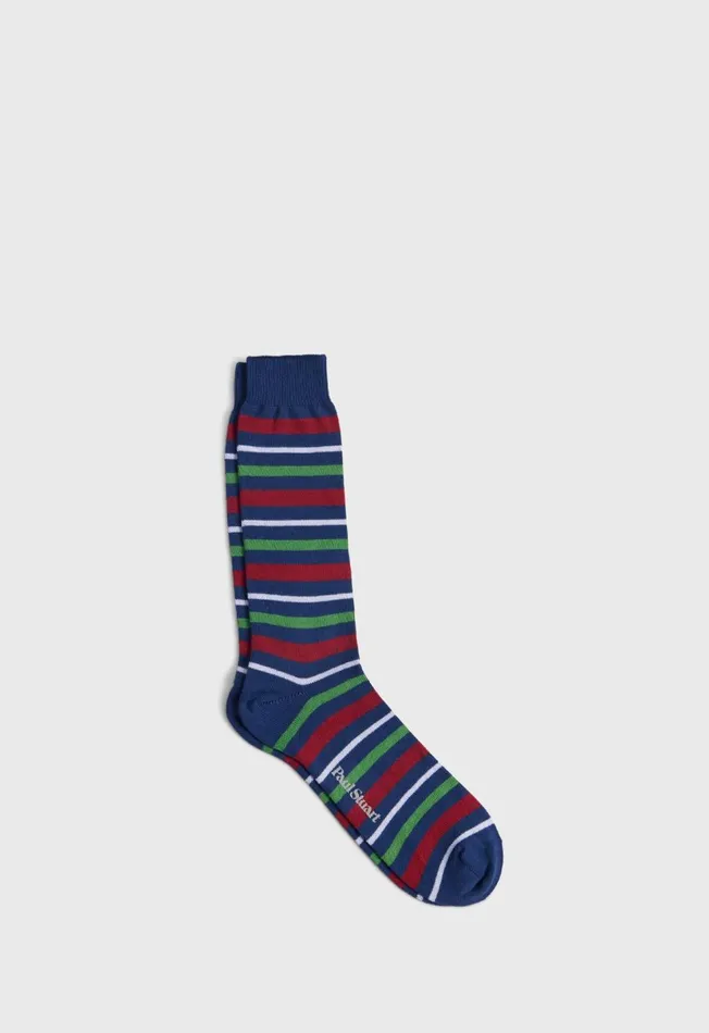 Men Cotton Variegated Multicolor Stripe Sock Butter Paul Stuart Socks