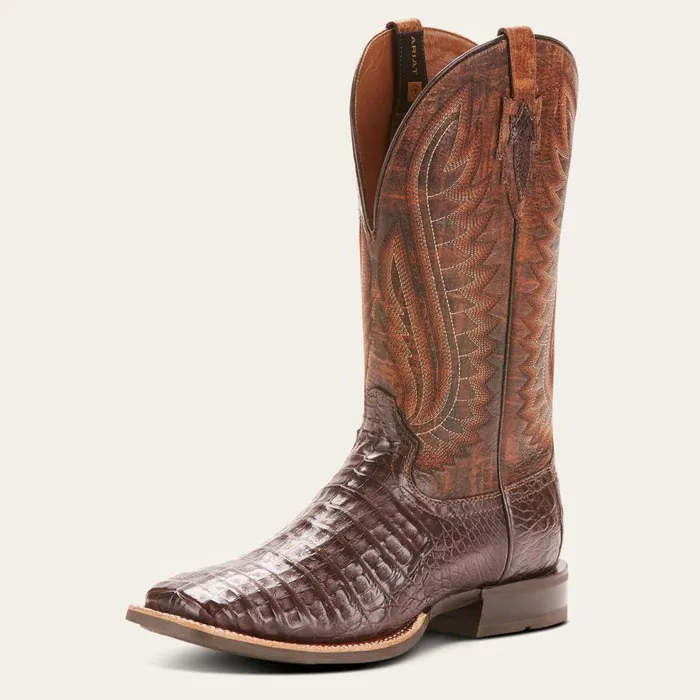 Men Double Down Western Boot Antique Pecan Caiman Belly Ariat Western Boots