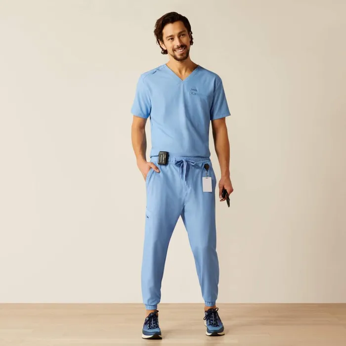 Men Drew Cargo Stretch Jogger Scrub Pant Light Blue Heather Ariat Scrubs Men Drew Cargo Stretch Jogger Scrub Pant Light Blue Heather Ariat Scrubs