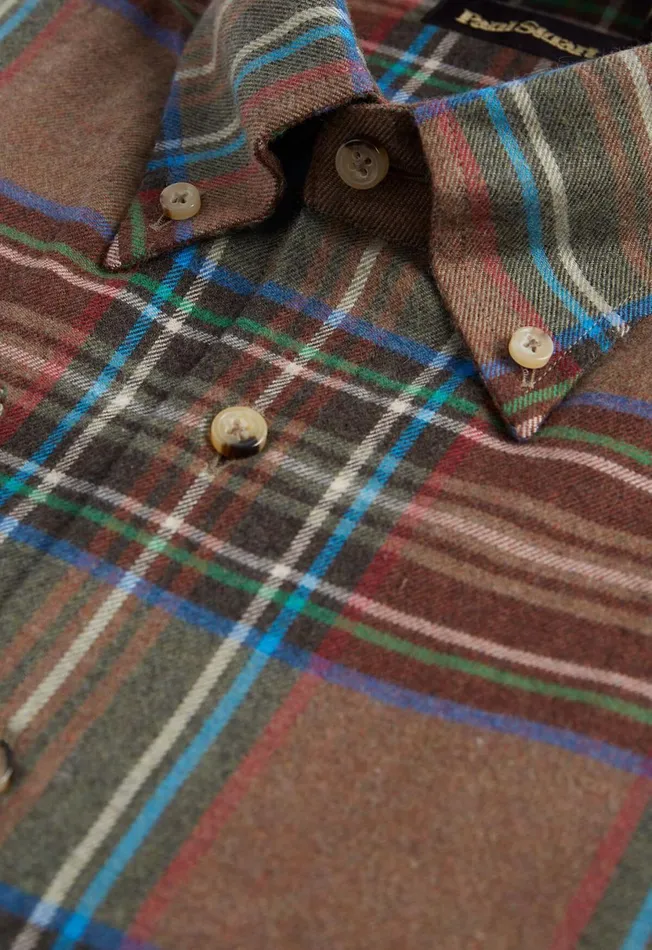 Men Exaggerated Plaid Flannel Sport Shirt Brown Paul Stuart Sport Shirts Men Exaggerated Plaid Flannel Sport Shirt Brown Paul Stuart Sport Shirts