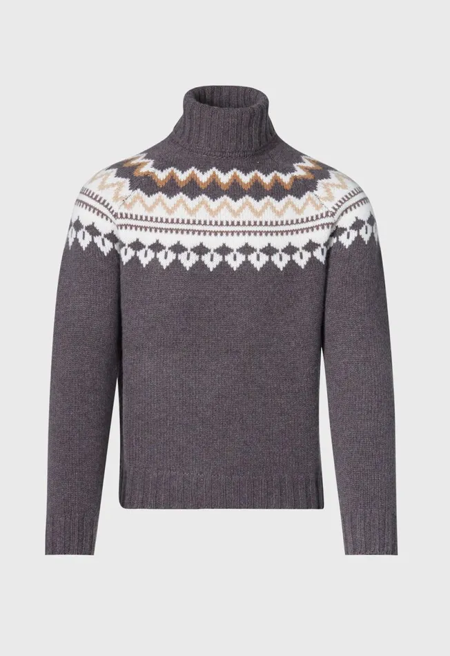 Men Fair Isle Turtleneck Sweater Dark Brown Paul Stuart Sweaters