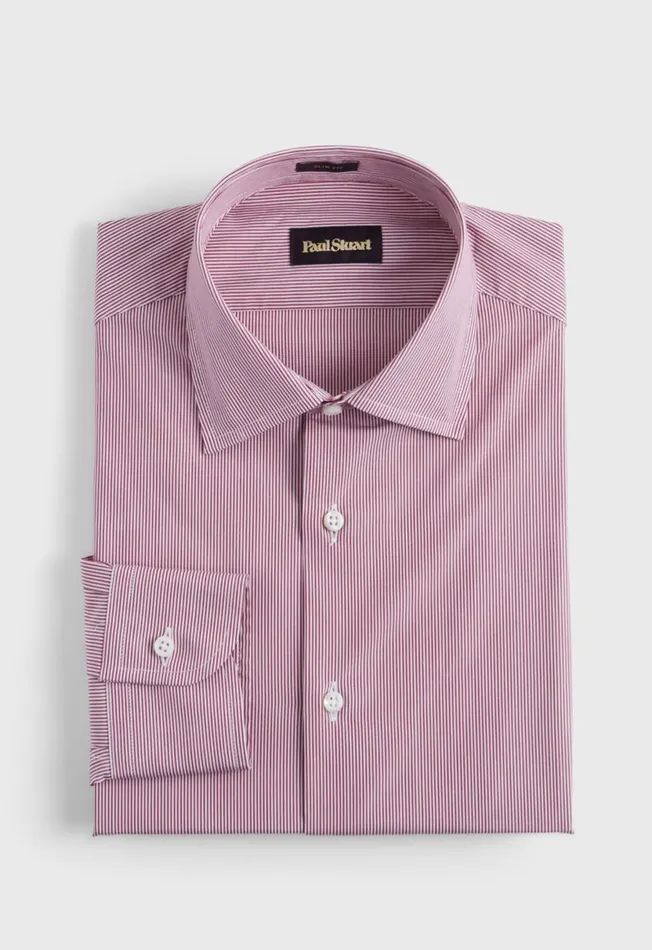 Men Fine Stripe Slim Fit Dress Shirt Red Paul Stuart Dress Shirts