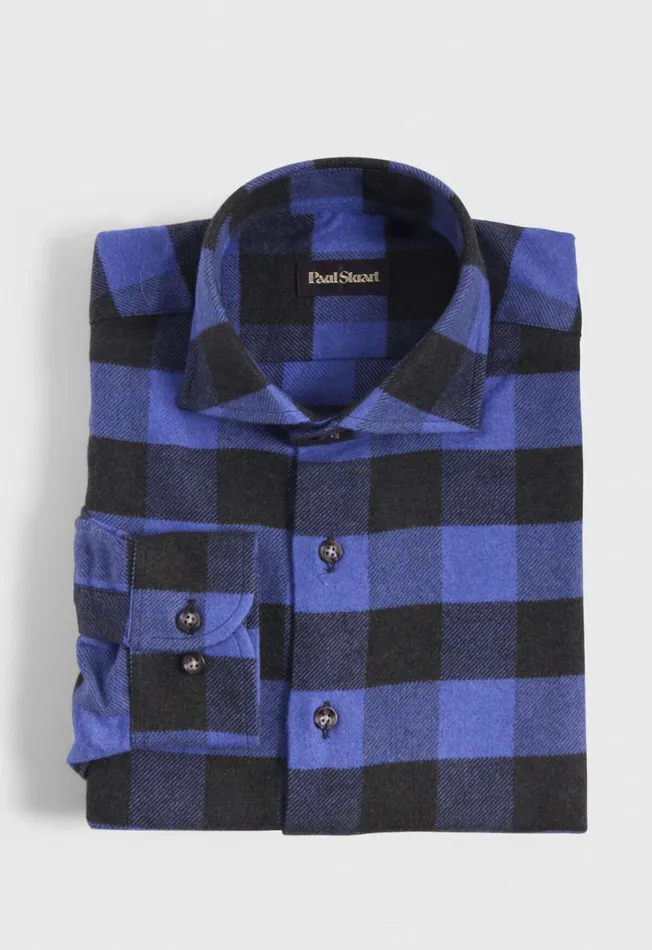 Men Flannel Buffalo Check Sport Shirt Mustard Paul Stuart Sport Shirts