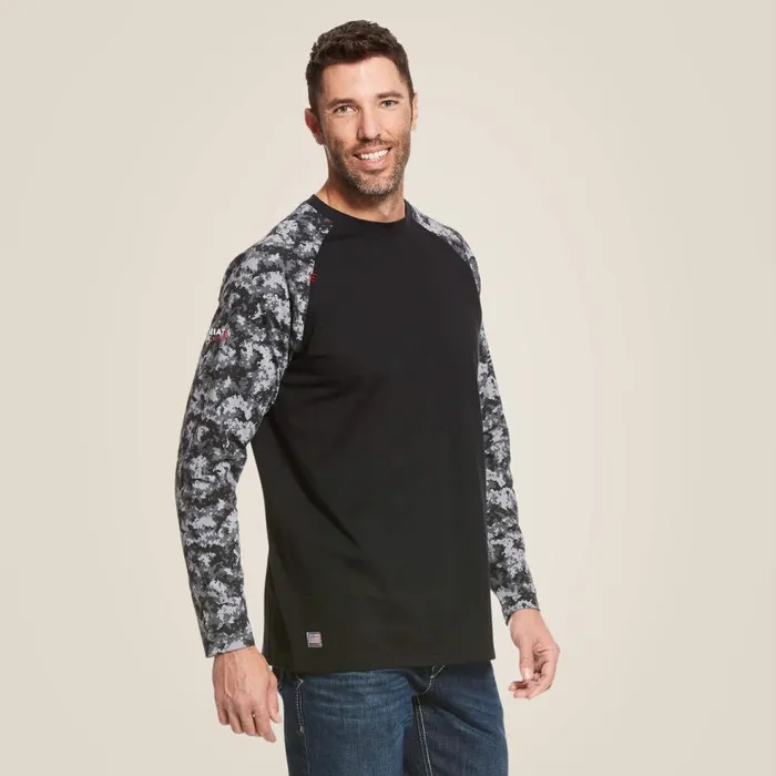 Men FR Baseball TShirt Black Digi Camo Ariat TShirts and Polos