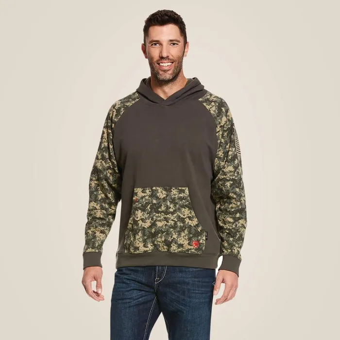 Men FR DuraStretch Patriot Hoodie Sage Digi Camo Ariat Sweatshirts and Hoodies