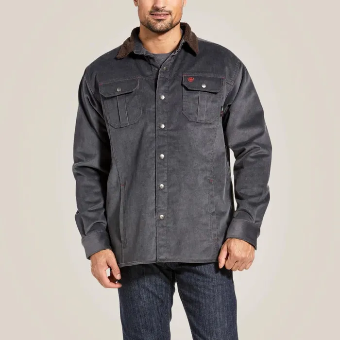 Men FR DuraStretch Sherpalined Corduroy Shirt Jacket Iron Grey Ariat Workwear