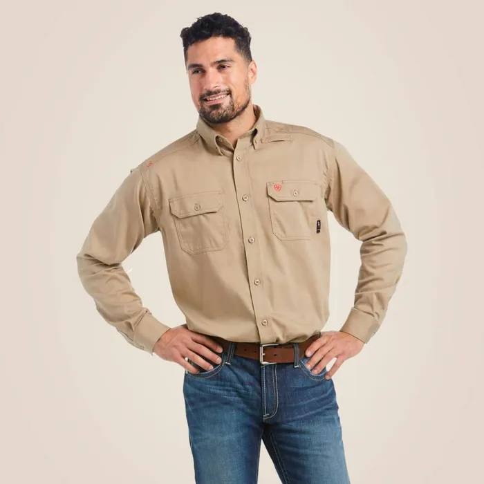 Men FR Solid Work Shirt Khaki Ariat Workwear