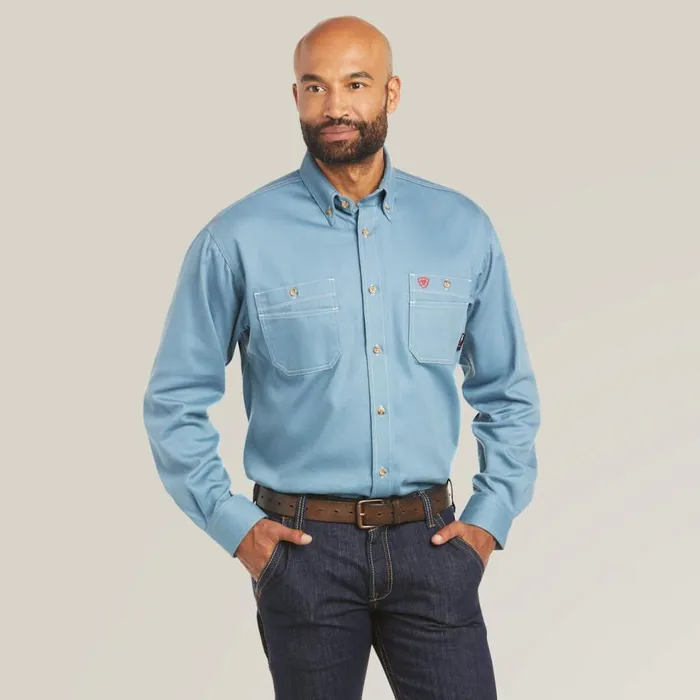 Men FR Vented Work Shirt Steel Blue Ariat Workwear