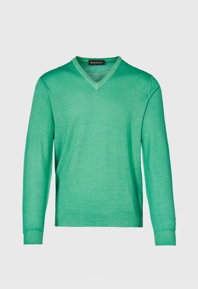Men Green Merino Wool Watercolor VNeck Sweater 8211 Paul Stuart Bright Blue Paul Stuart Sweaters