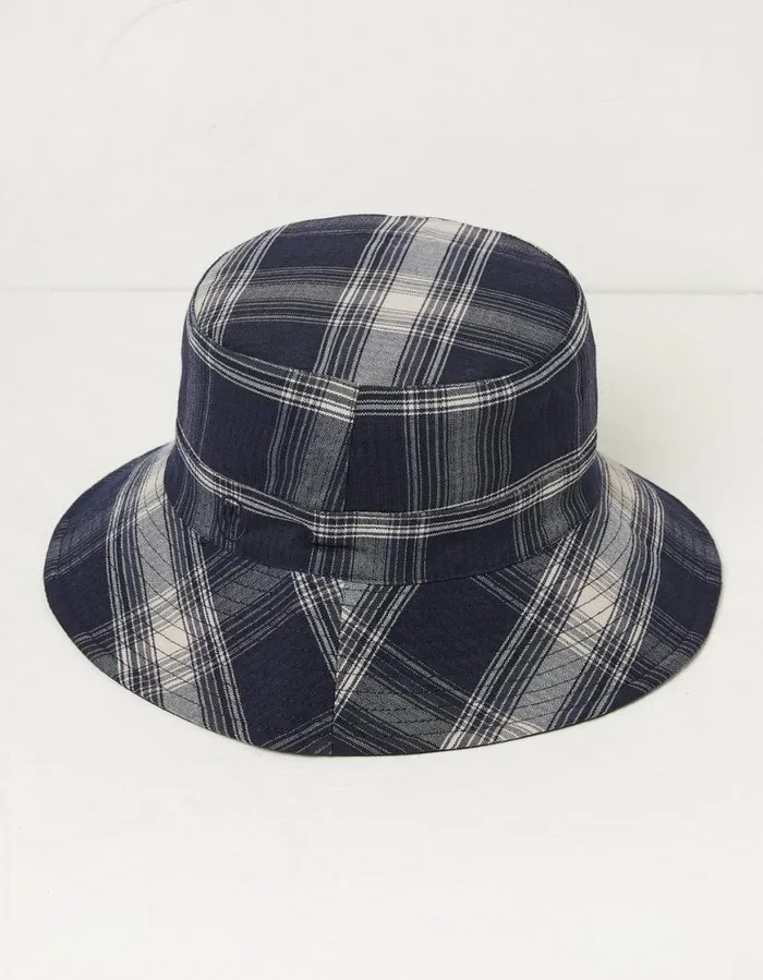 Men Hats FatFace Check Bucket Hat Navy
