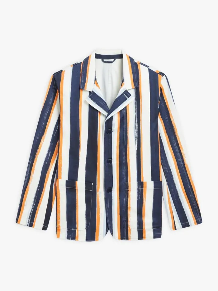 Men Jackets and Coats Agns B Blue Cotton Striped Camisa Jacket