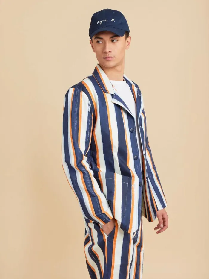 Men Jackets and Coats Agns B Blue Cotton Striped Camisa Jacket