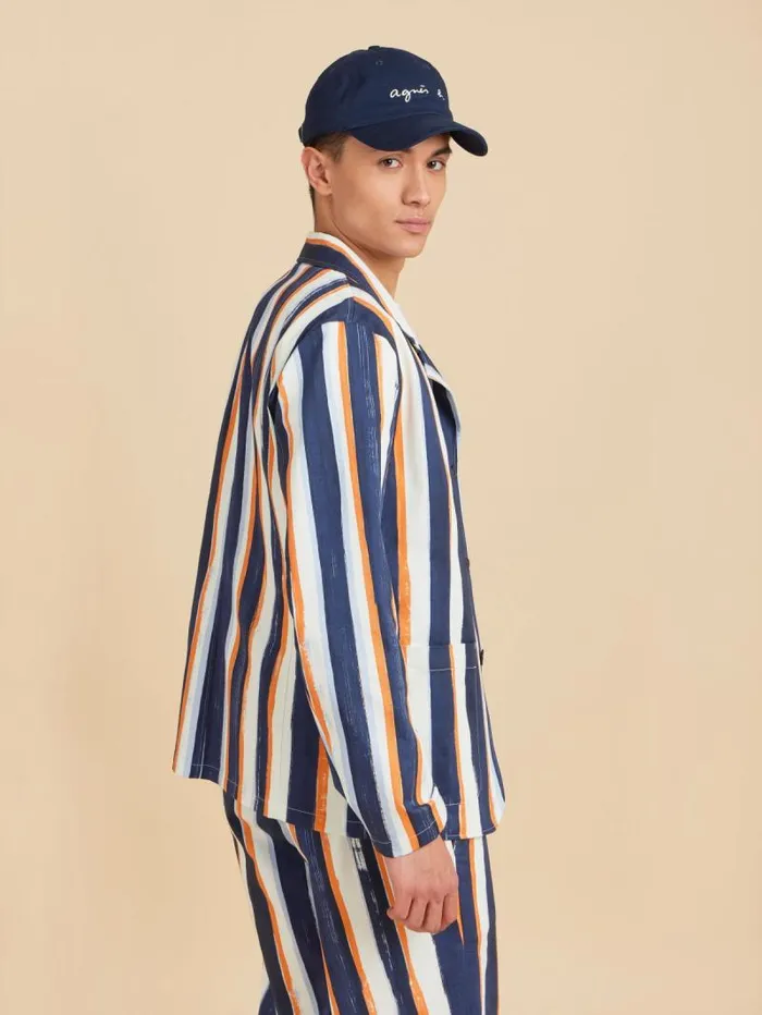 Men Jackets and Coats Agns B Blue Cotton Striped Camisa Jacket