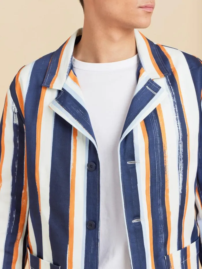 Men Jackets and Coats Agns B Blue Cotton Striped Camisa Jacket