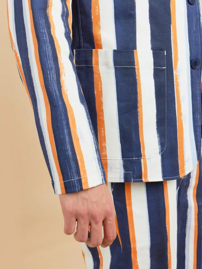 Men Jackets and Coats Agns B Blue Cotton Striped Camisa Jacket