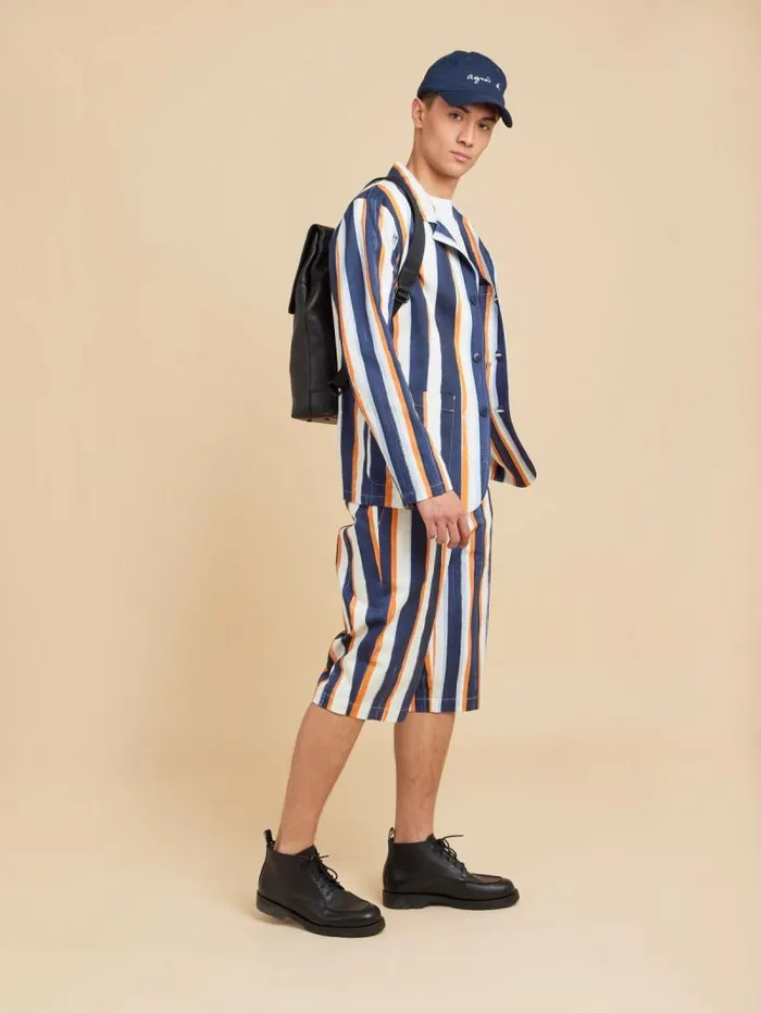 Men Jackets and Coats Agns B Blue Cotton Striped Camisa Jacket