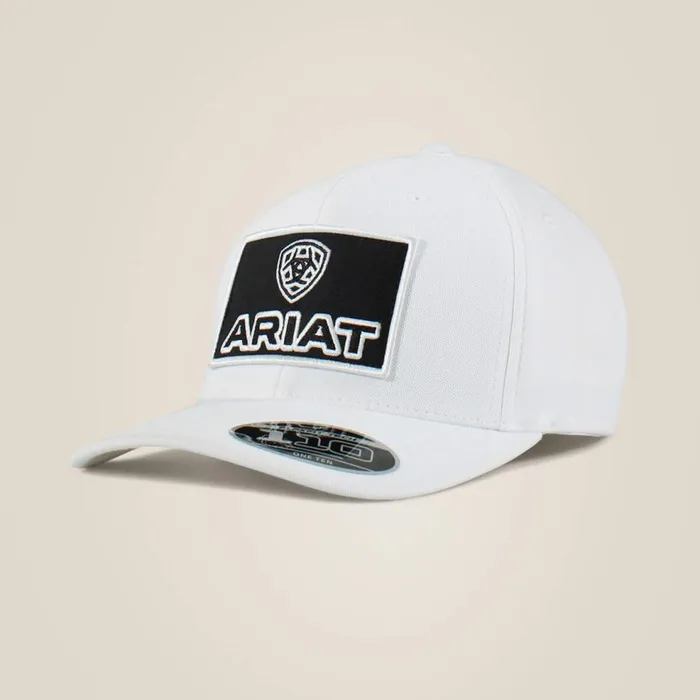 Men Large Logo Patch Cap White Ariat Hats and Caps