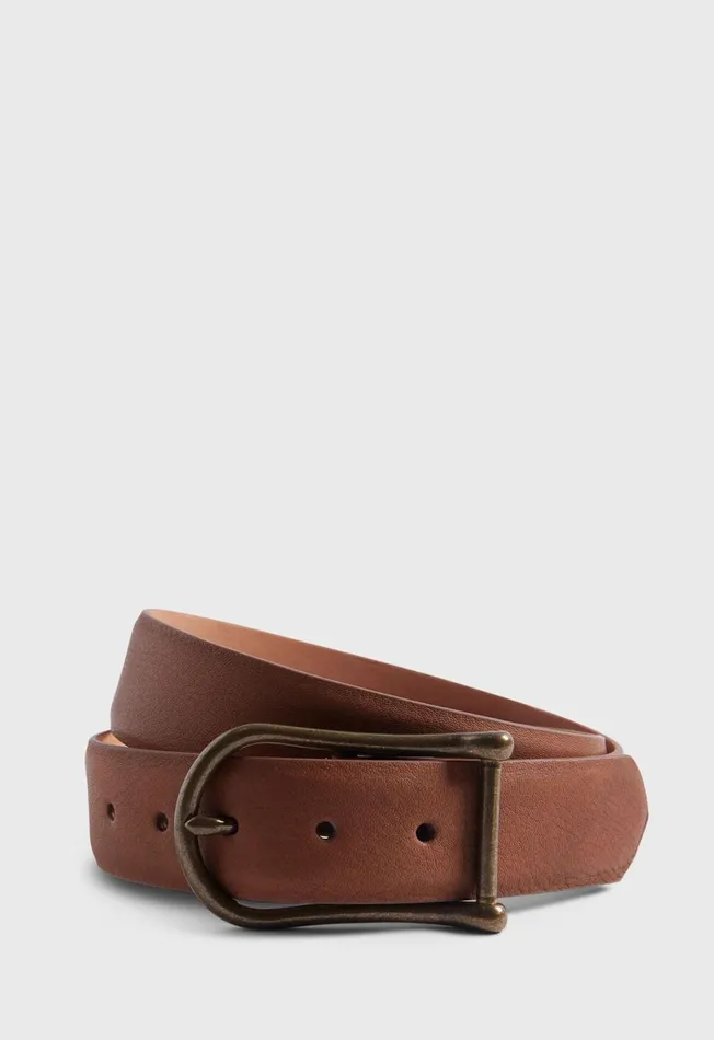 Men Leather Belt With Brass Buckle Brown Paul Stuart Belts