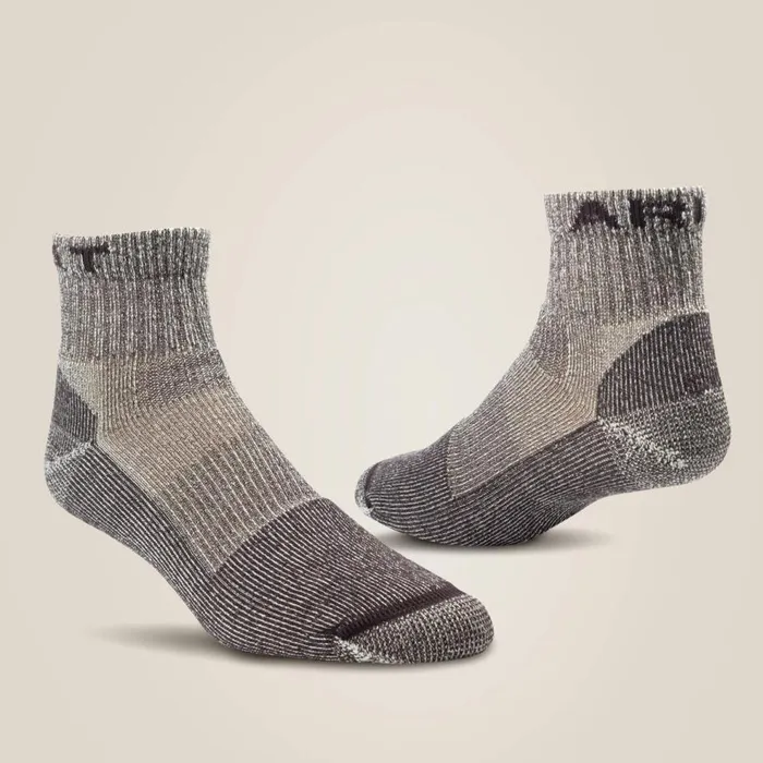 Men Lightweight Merino Wool Blend Quarter Crew Steel Toe Work Sock 2 Pair Pack Brown Ariat Socks